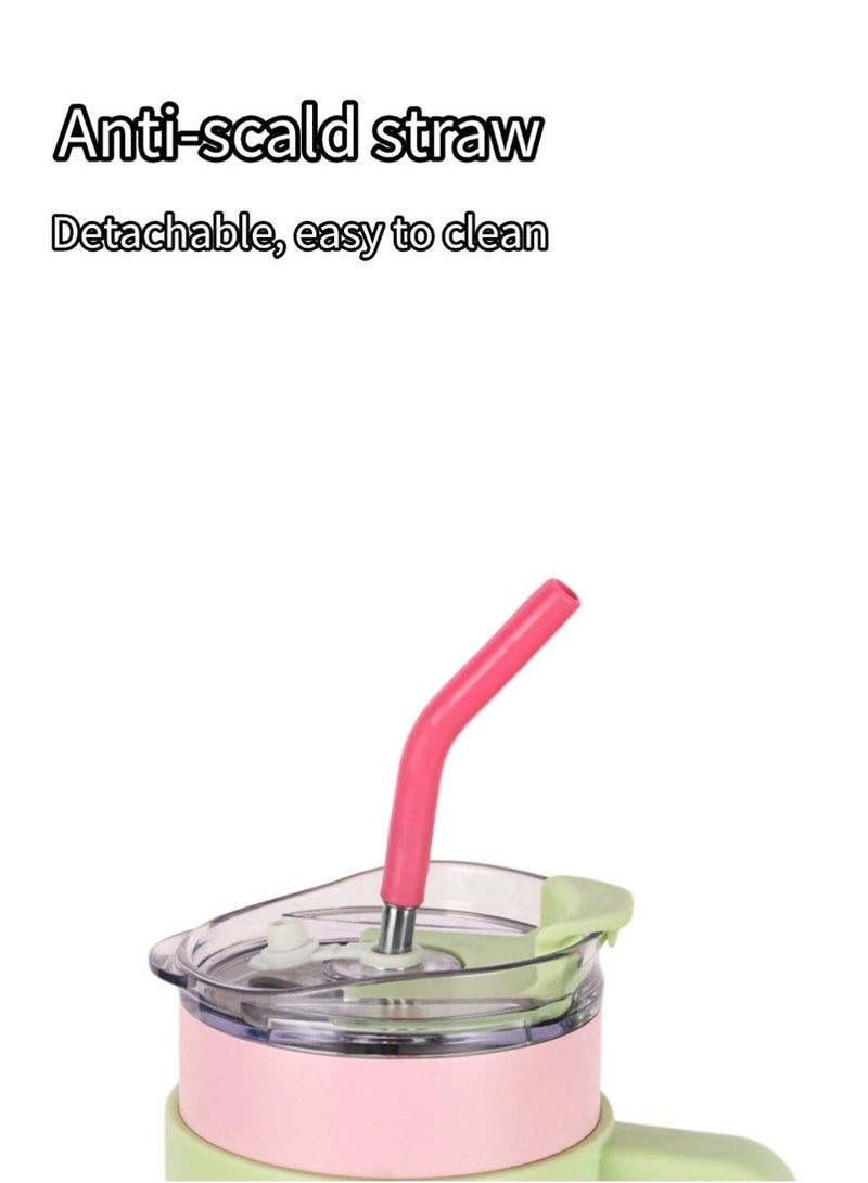 كوب بسعة 1200 مل مع مقبض وغطاء بمصاصة معزول بسعة 40 أونصة زجاجة ماء قابلة لإعادة الاستخدام من الفولاذ المقاوم للصدأ المعزولة بالفراغ كوب للسفر قهوة مثلجة للمشروبات الساخنة والباردة - Image 5